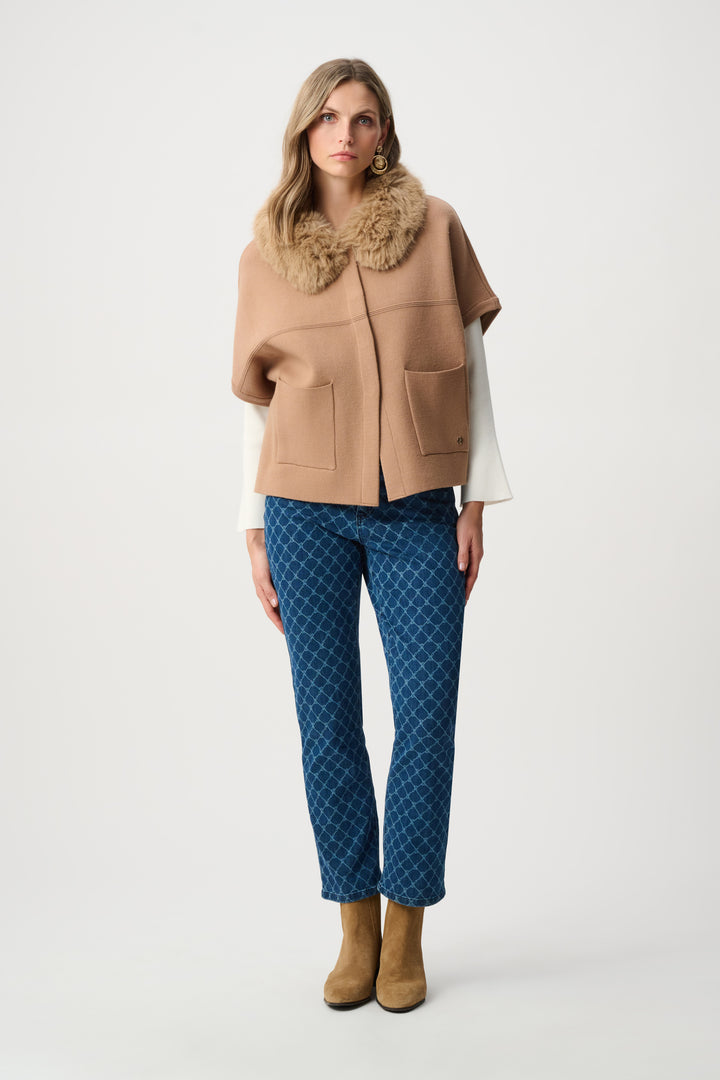 Sweater Knit Jacket With Detachable Faux Fur Collar Style 263949