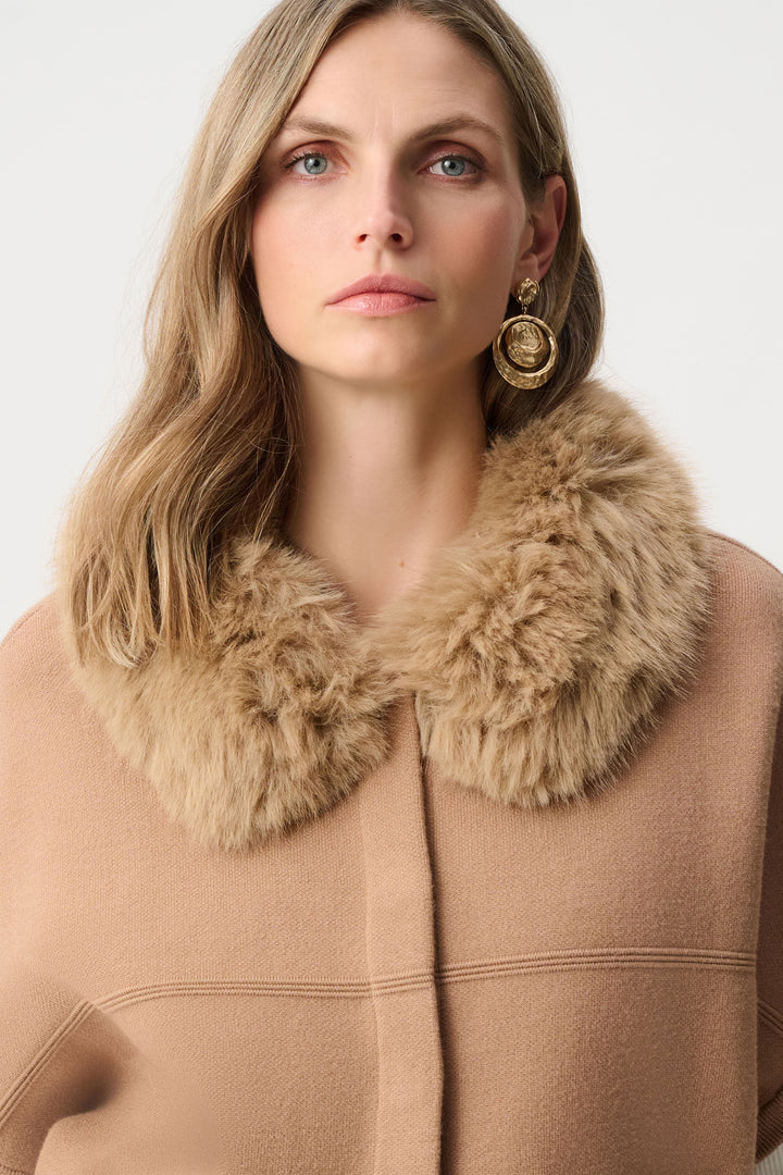 Sweater Knit Jacket With Detachable Faux Fur Collar Style 263949