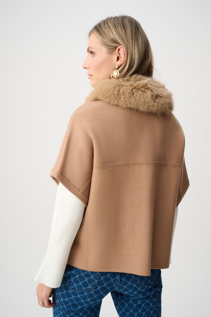 Sweater Knit Jacket With Detachable Faux Fur Collar Style 263949