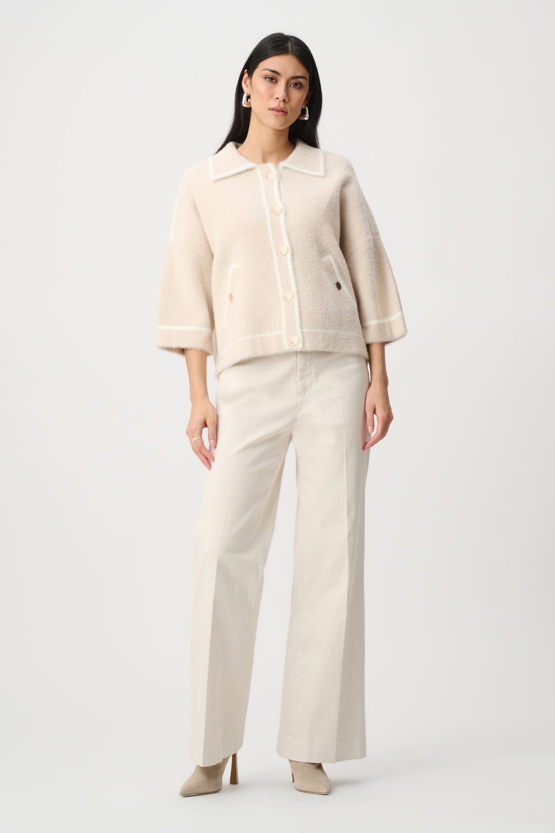 Feather Yarn Knit Boxy Jacket Style 263950