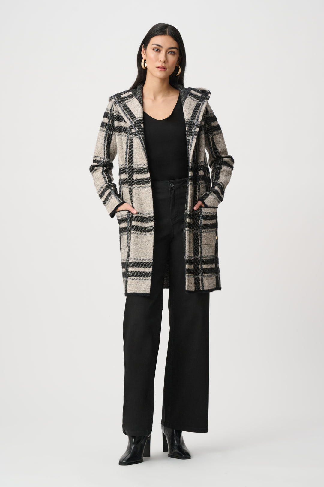 Brushed Jacquard Plaid Hooded Jacket Style 263953