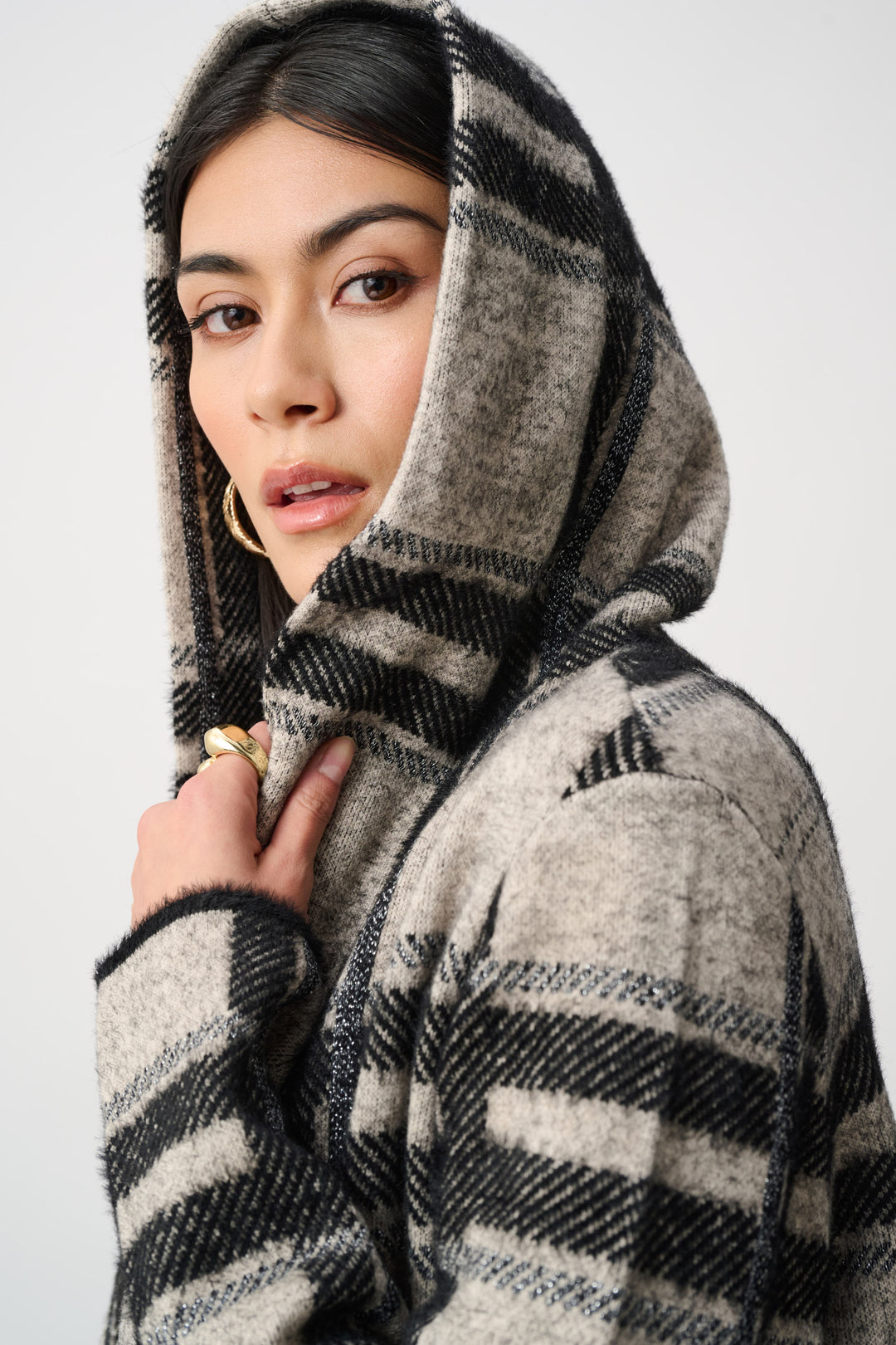 Brushed Jacquard Plaid Hooded Jacket Style 263953