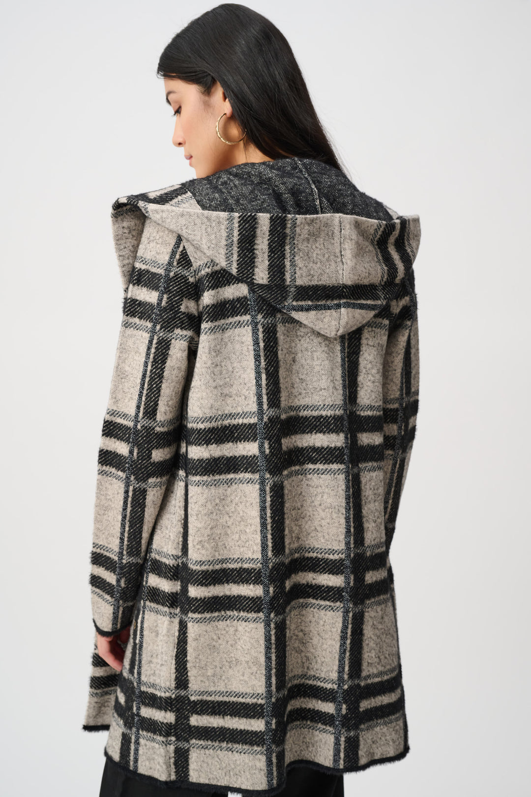 Brushed Jacquard Plaid Hooded Jacket Style 263953