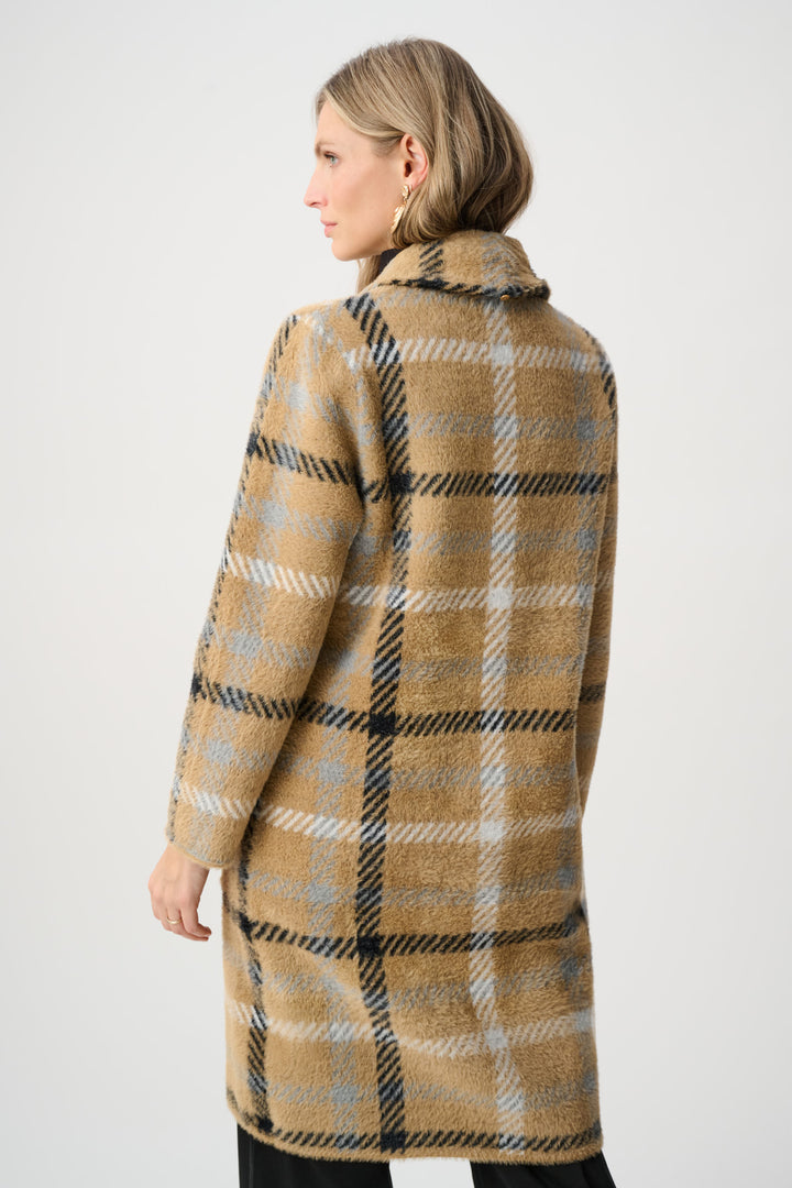 Feather Yarn Plaid Coat With Detachable Faux Fur Collar Style 263954