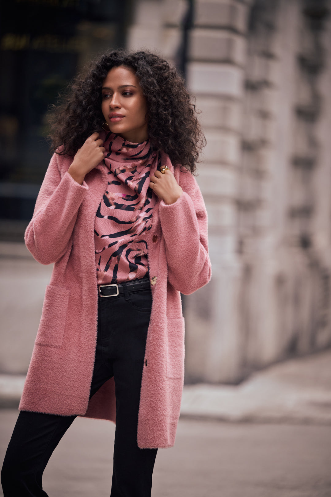 Feather Yarn Mock-Neck Coat Style 263955