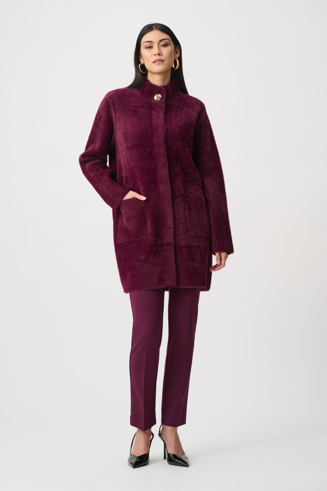 Feather Yarn Mock-Neck Coat Style 263955