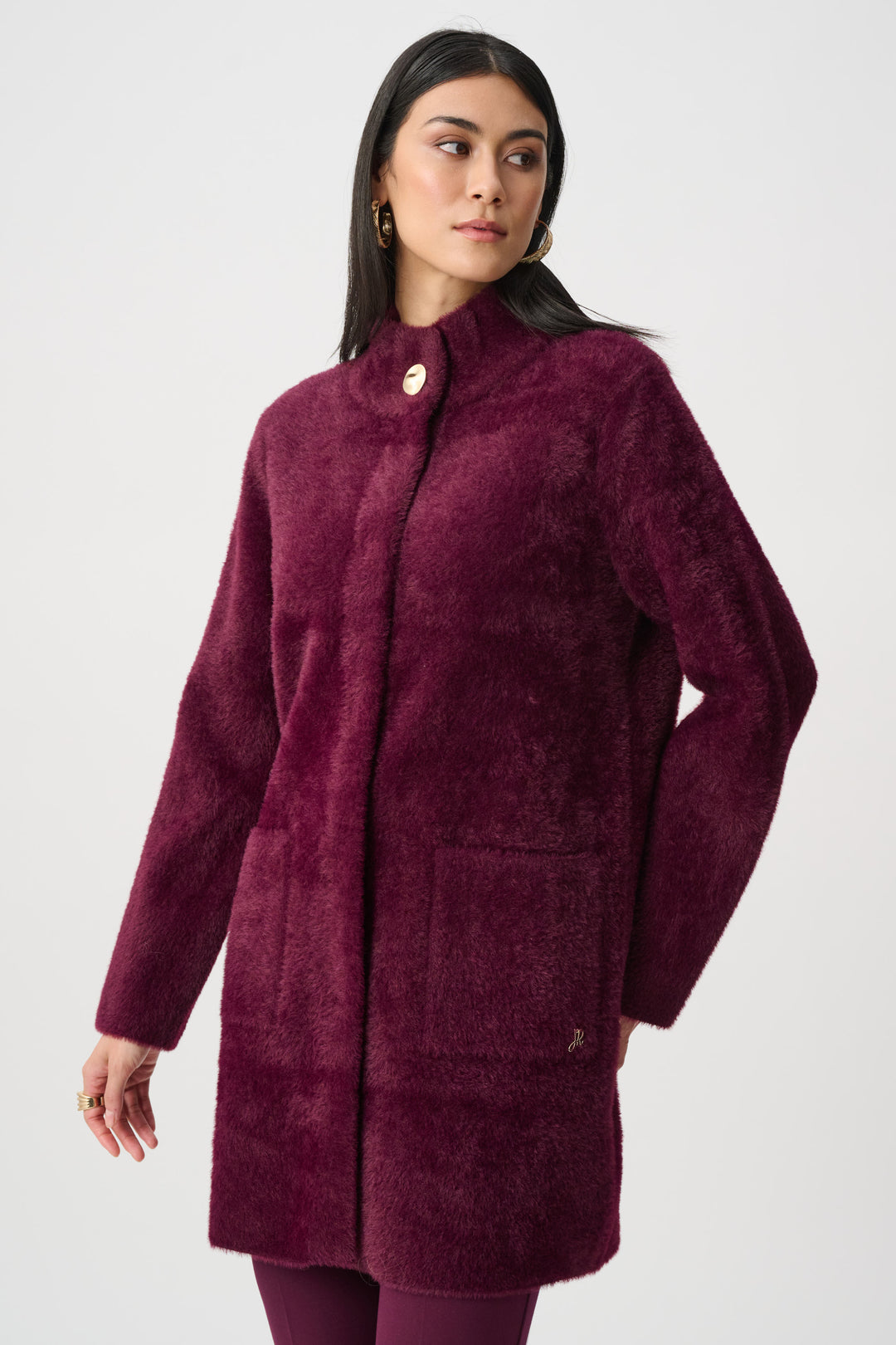 Feather Yarn Mock-Neck Coat Style 263955