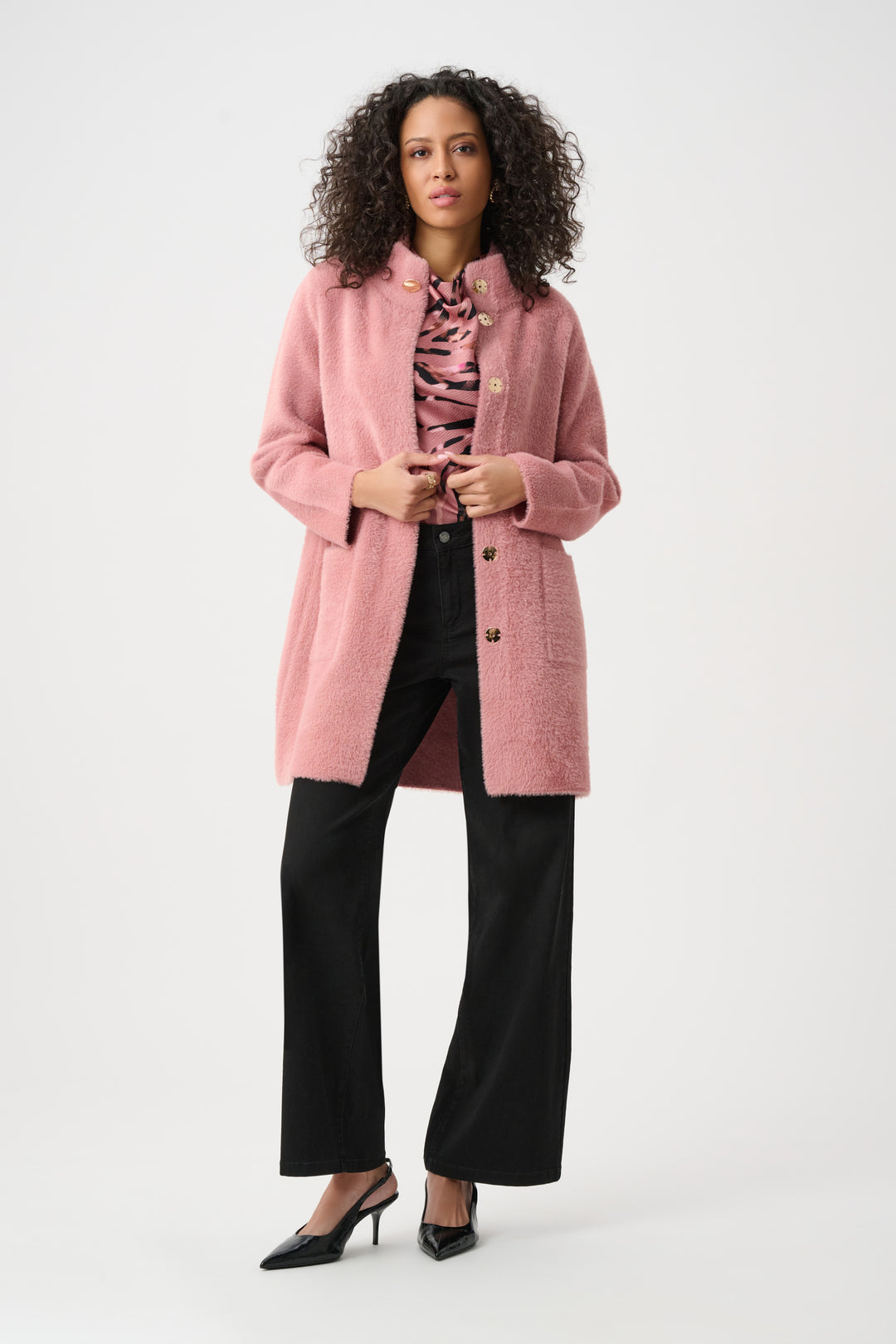 Feather Yarn Mock-Neck Coat Style 263955