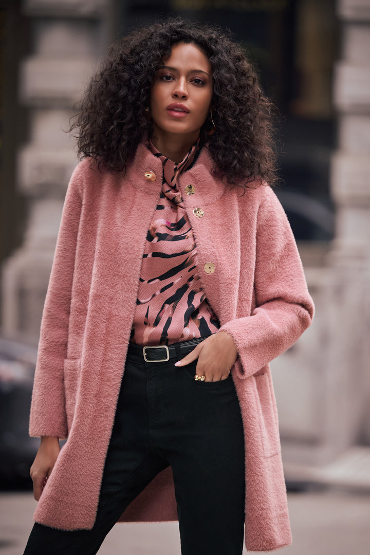 Feather Yarn Mock-Neck Coat Style 263955