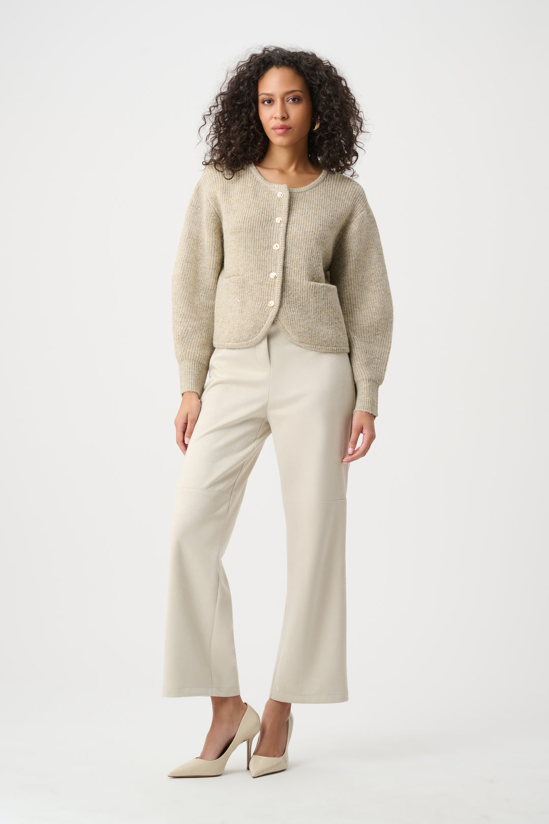 Sweater Knit Sequined Boxy Crewneck Cardigan Style 263958