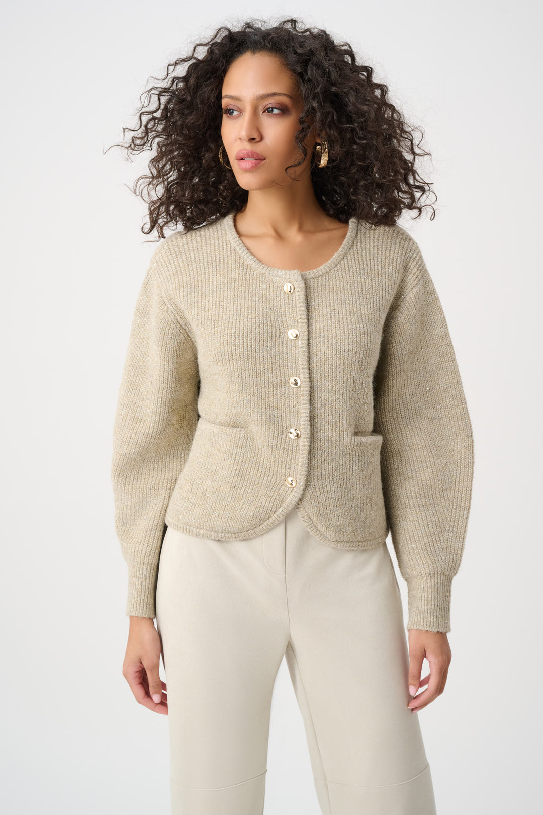 Sweater Knit Sequined Boxy Crewneck Cardigan Style 263958