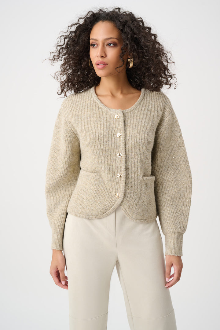 Sweater Knit Sequined Boxy Crewneck Cardigan Style 263958