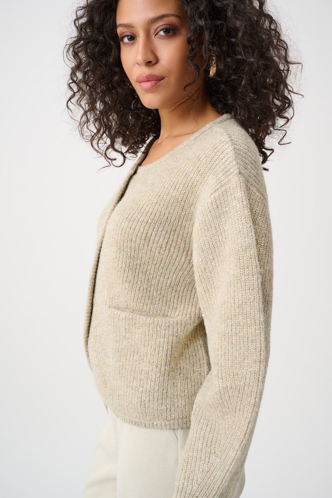 Sweater Knit Sequined Boxy Crewneck Cardigan Style 263958