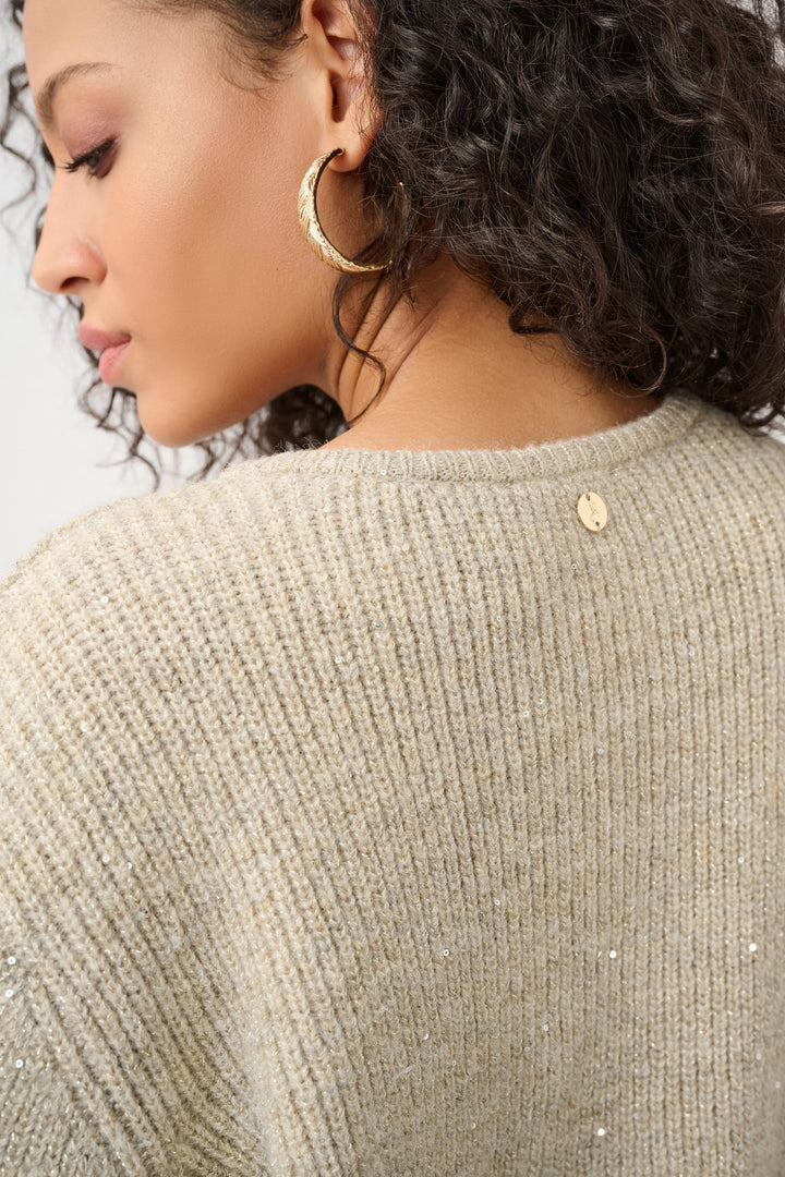 Sweater Knit Sequined Boxy Crewneck Cardigan Style 263958