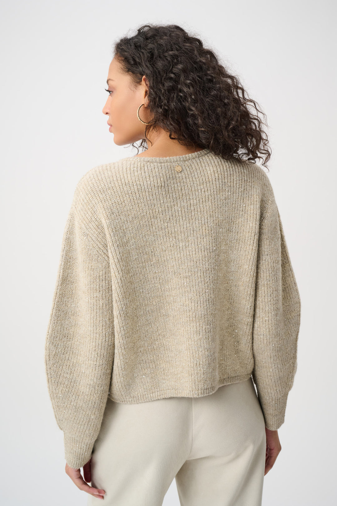 Sweater Knit Sequined Boxy Crewneck Cardigan Style 263958