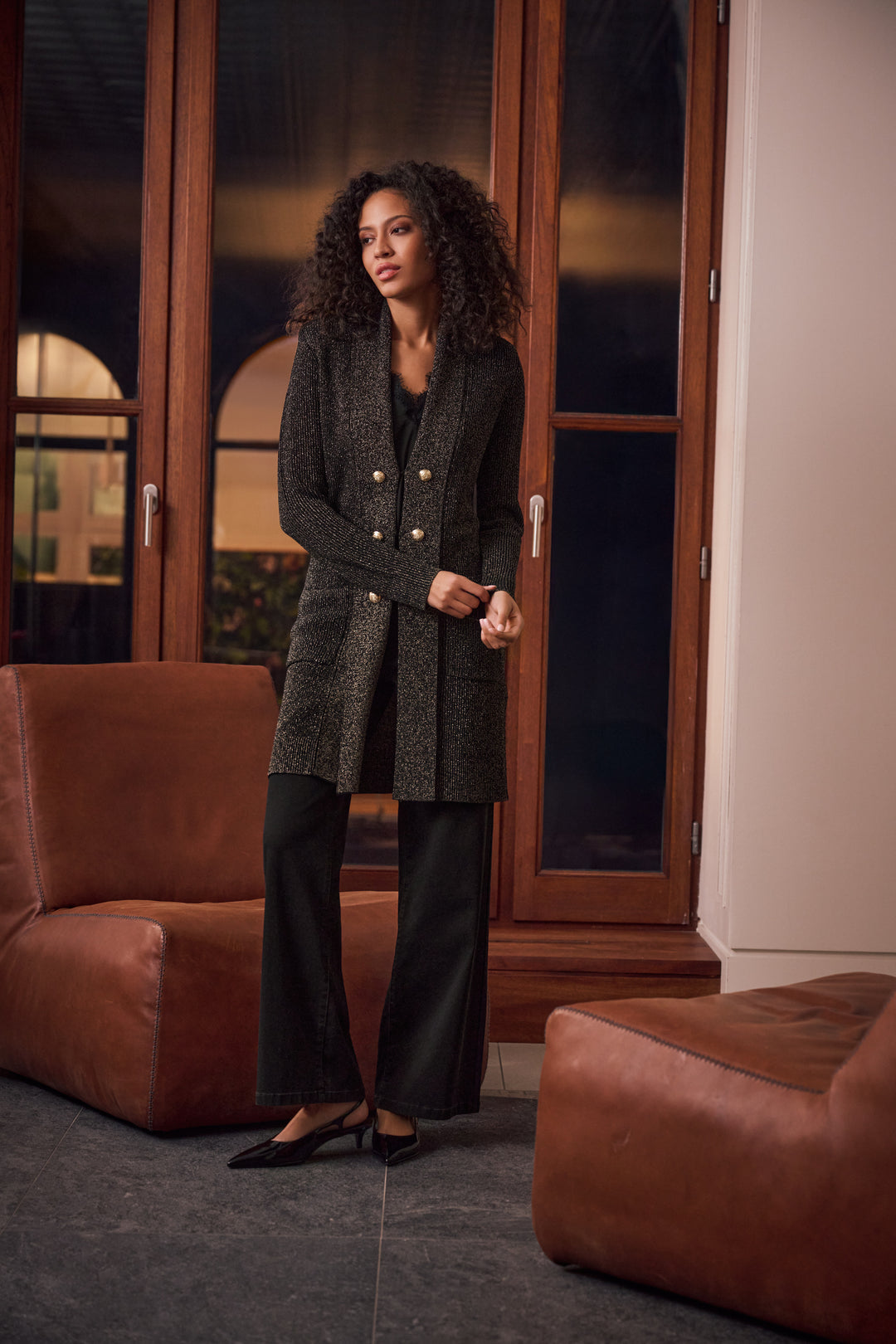 Lurex Knit Military-Style Cover Up Style 263960