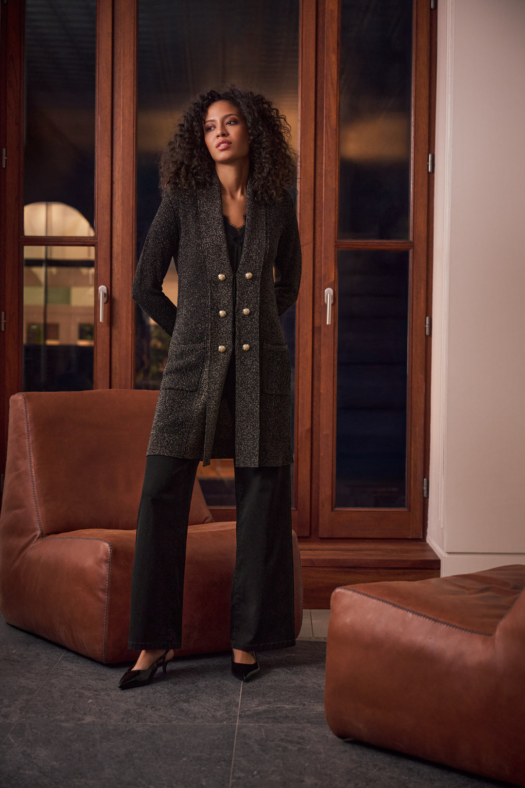 Lurex Knit Military-Style Cover Up Style 263960
