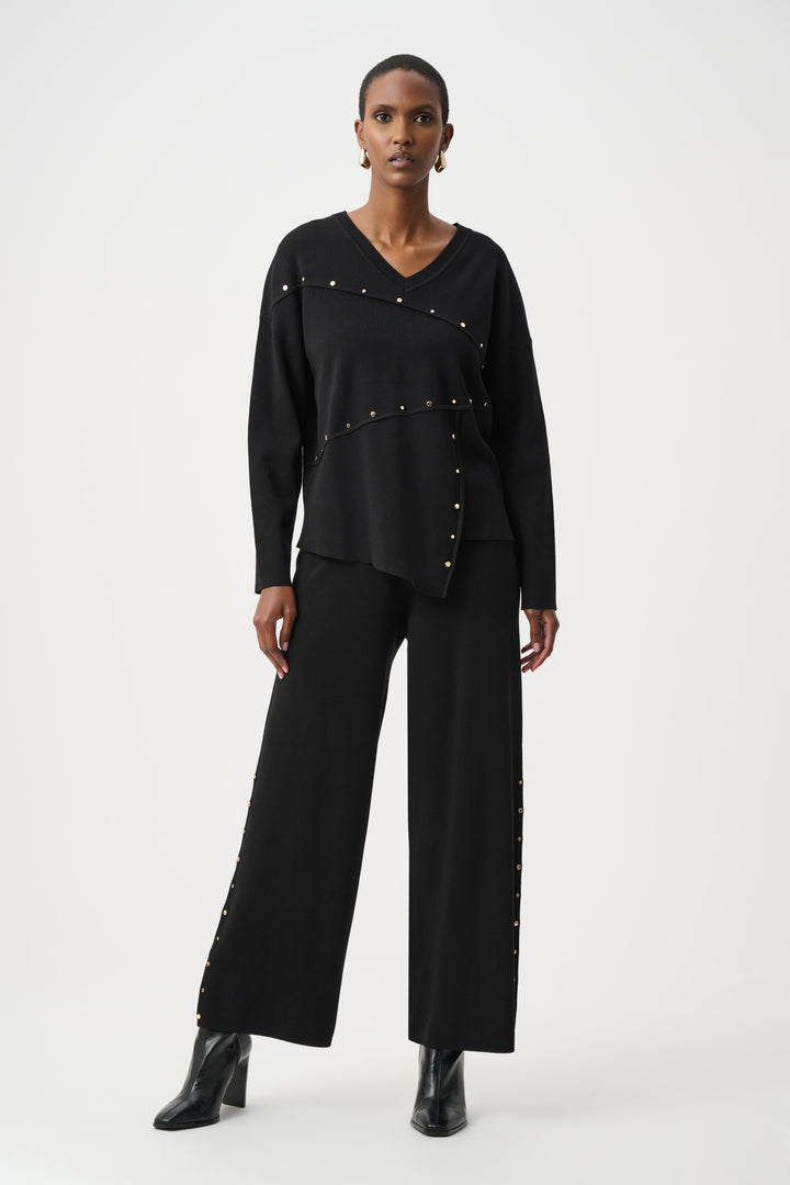 Wide Leg Pull-On Sweater Pants With Metal Stud Detail Style 263962