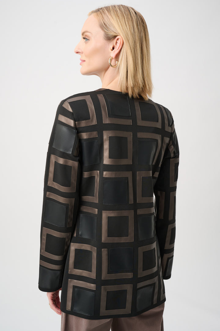 Leatherette and Scuba Collarless Two-Tone Jacket Style 263963