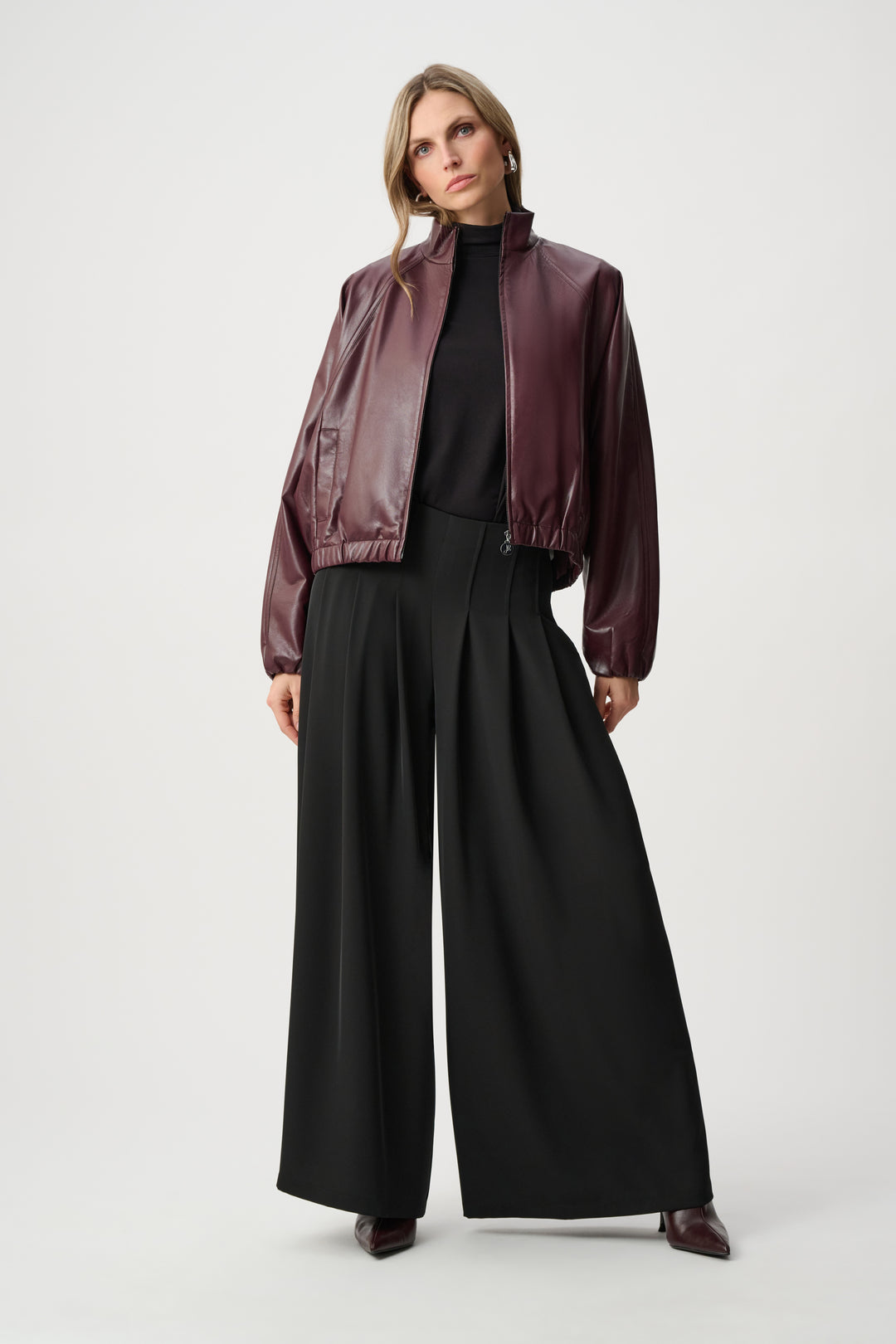 Leatherette Mock-Neck Bomber Jacket Style 263971