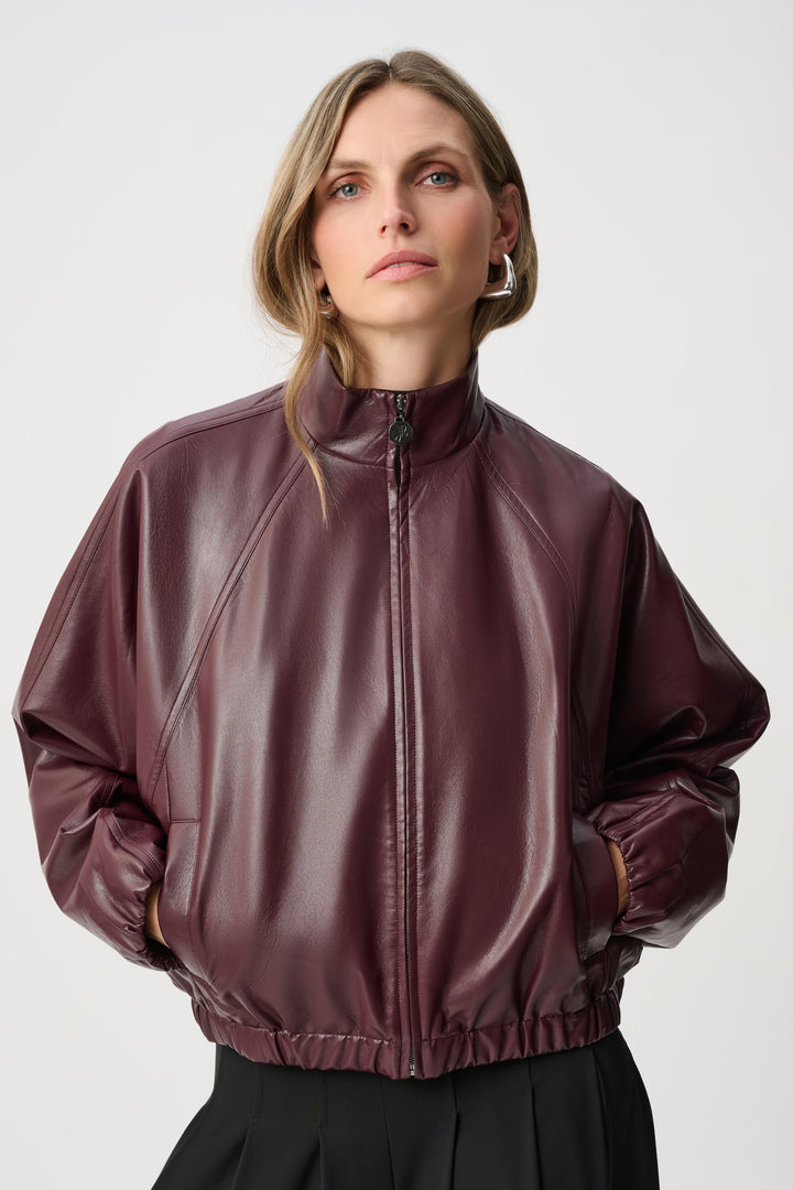 Leatherette Mock-Neck Bomber Jacket Style 263971