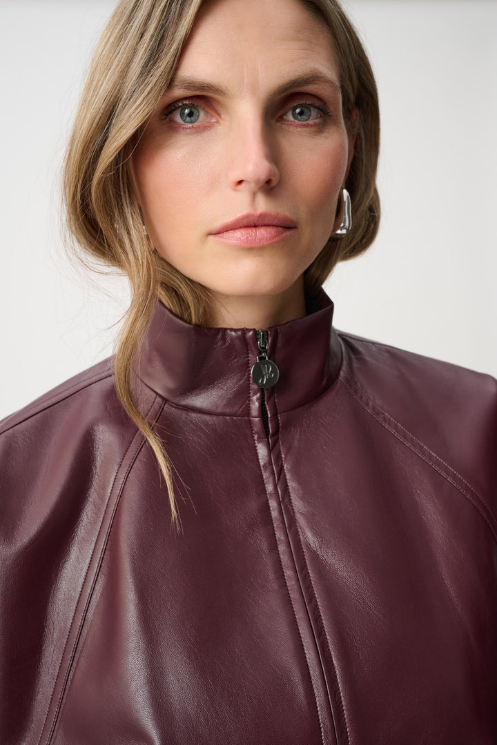 Leatherette Mock-Neck Bomber Jacket Style 263971