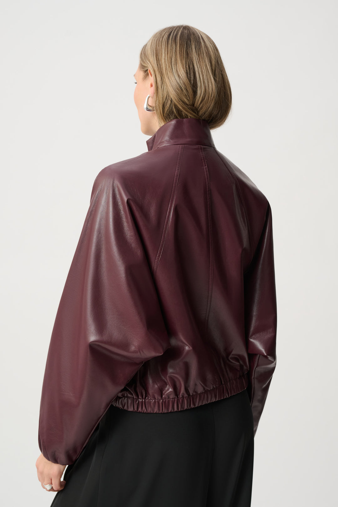 Leatherette Mock-Neck Bomber Jacket Style 263971