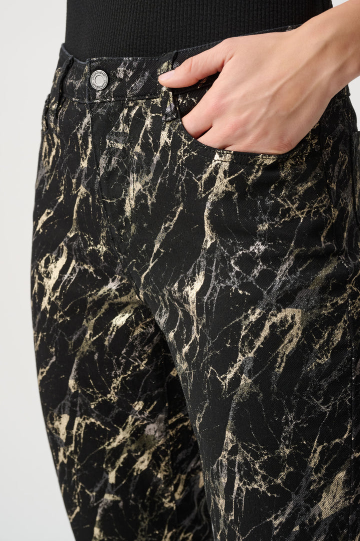 Stretch Denim Abstract Print Straight Leg Classic Jeans Style 263972