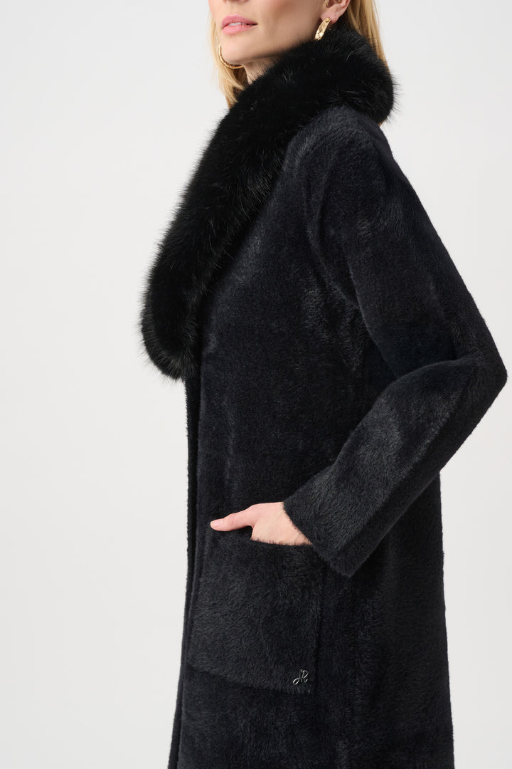 Feather Yarn Knit Coat With Detachable Faux Fur Collar Style 263973