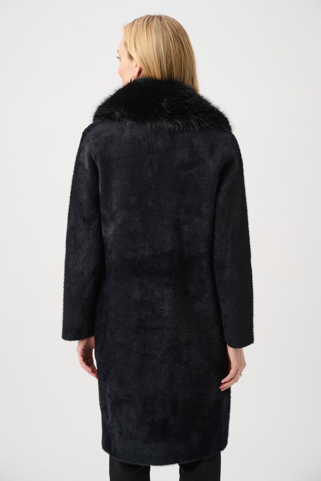 Feather Yarn Knit Coat With Detachable Faux Fur Collar Style 263973