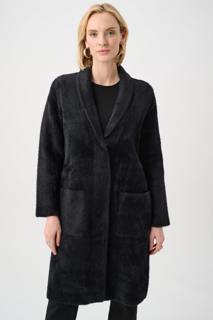 Feather Yarn Knit Coat With Detachable Faux Fur Collar Style 263973