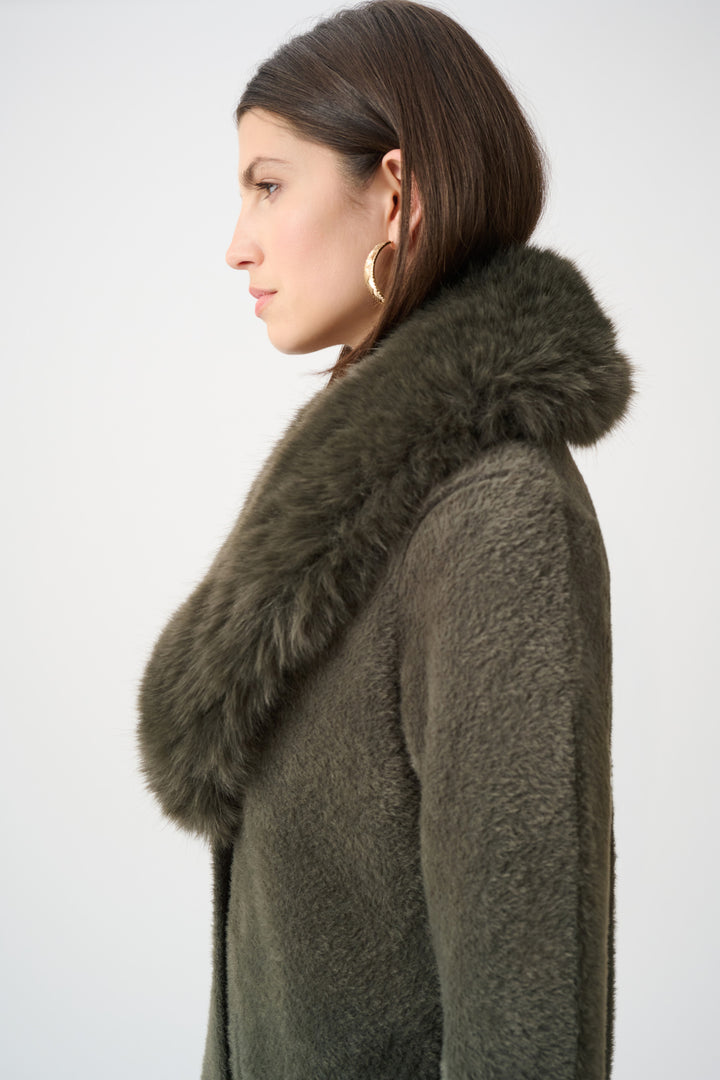 Feather Yarn Knit Coat With Detachable Faux Fur Collar Style 263973