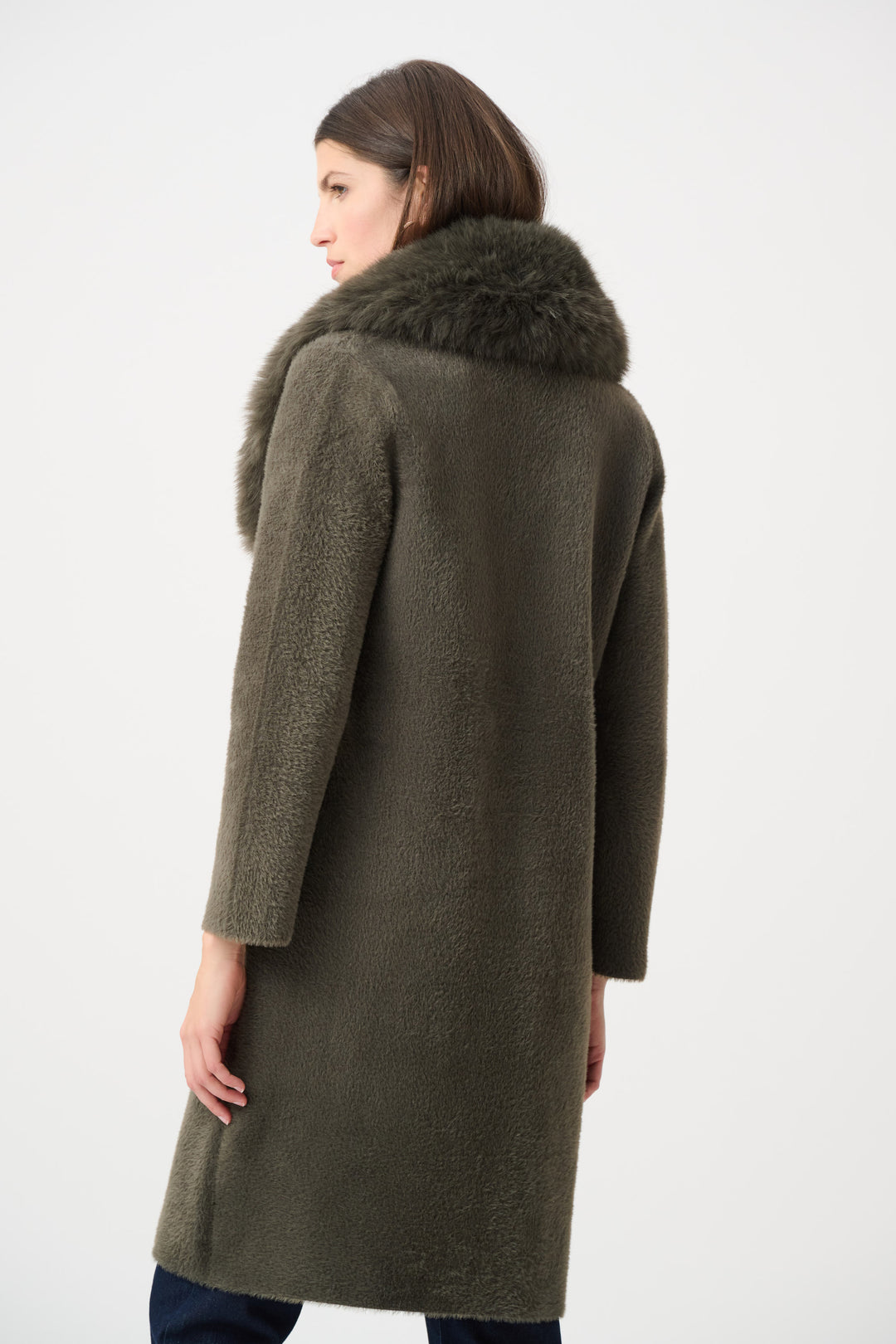 Feather Yarn Knit Coat With Detachable Faux Fur Collar Style 263973