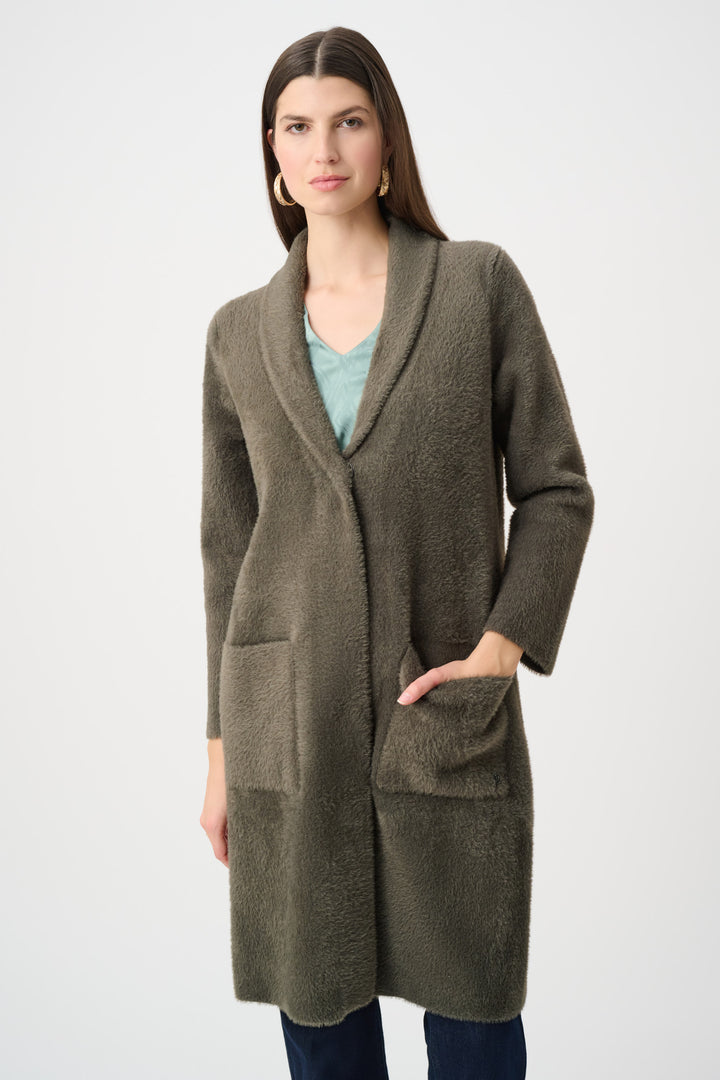 Feather Yarn Knit Coat With Detachable Faux Fur Collar Style 263973