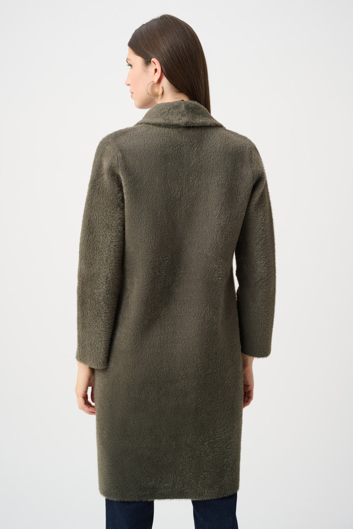 Feather Yarn Knit Coat With Detachable Faux Fur Collar Style 263973