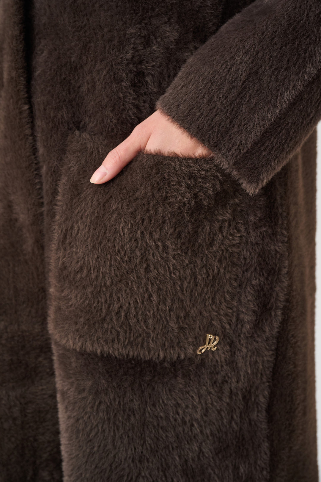 Feather Yarn Knit Coat With Detachable Faux Fur Collar Style 263973