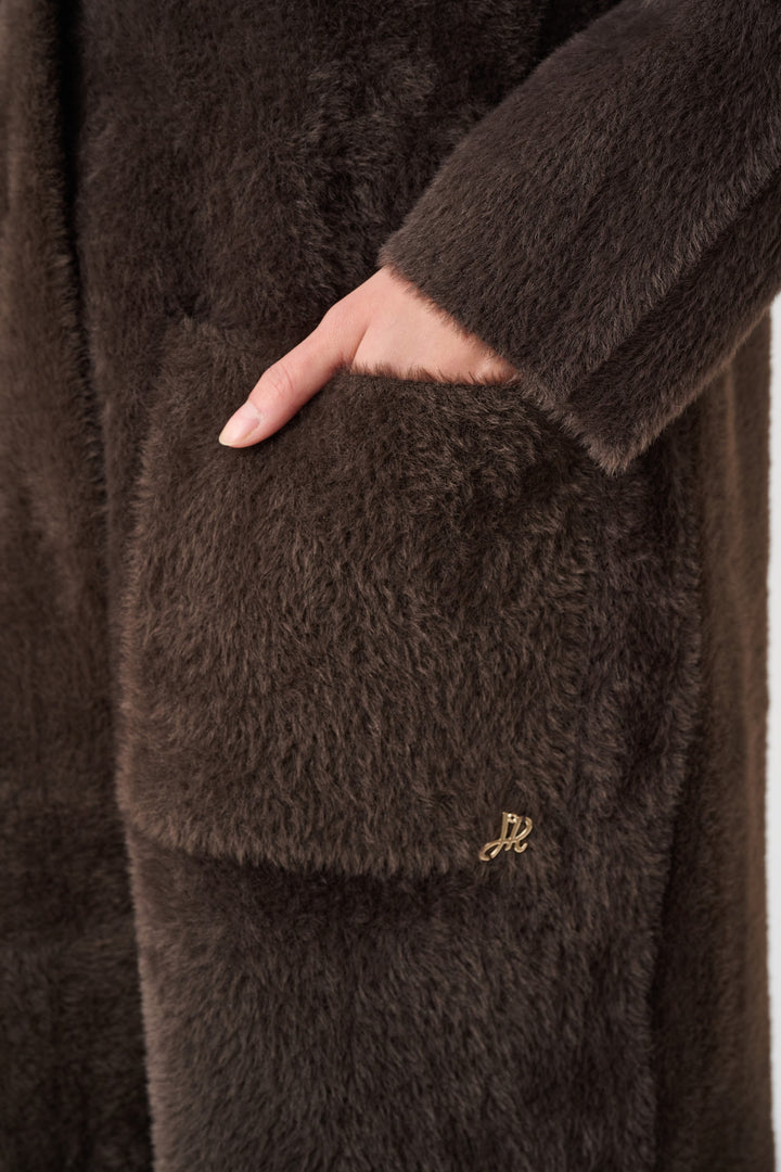 Feather Yarn Knit Coat With Detachable Faux Fur Collar Style 263973