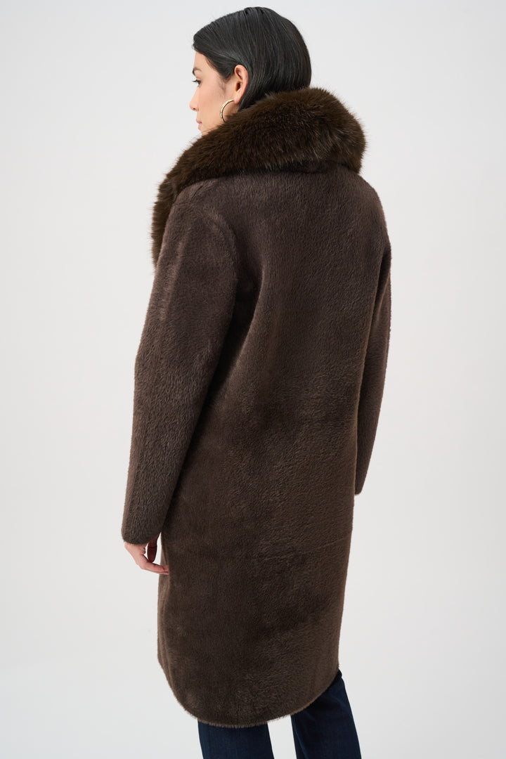 Feather Yarn Knit Coat With Detachable Faux Fur Collar Style 263973