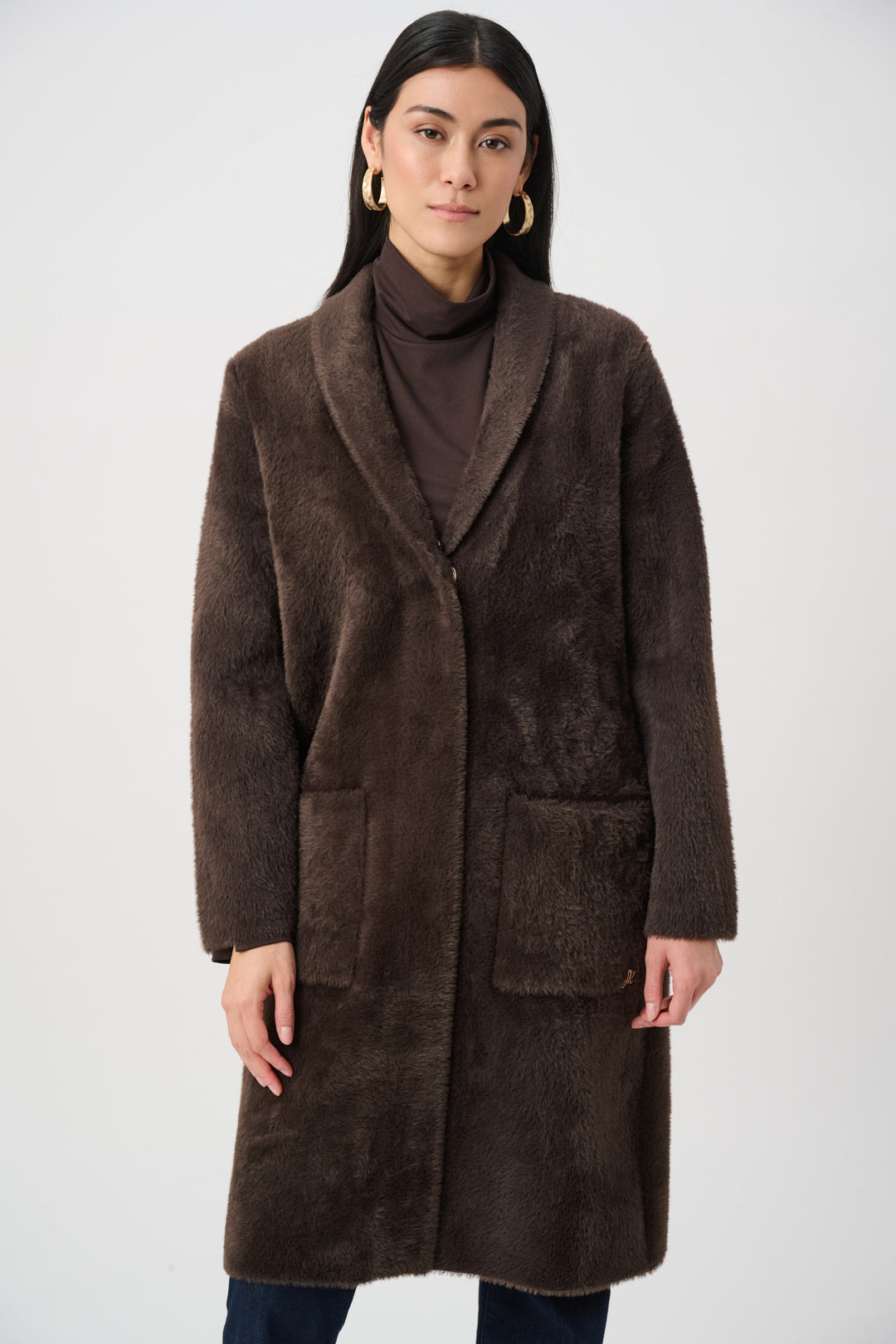 Feather Yarn Knit Coat With Detachable Faux Fur Collar Style 263973