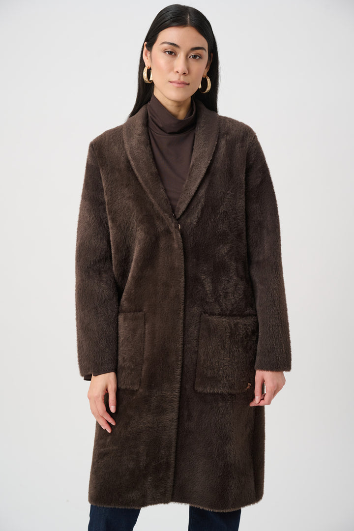 Feather Yarn Knit Coat With Detachable Faux Fur Collar Style 263973