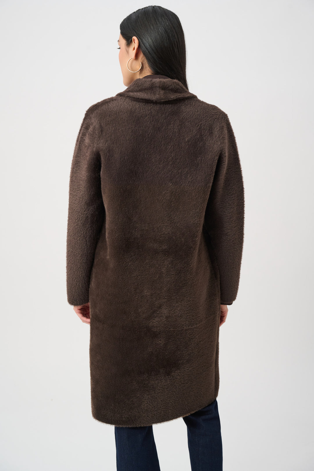Feather Yarn Knit Coat With Detachable Faux Fur Collar Style 263973