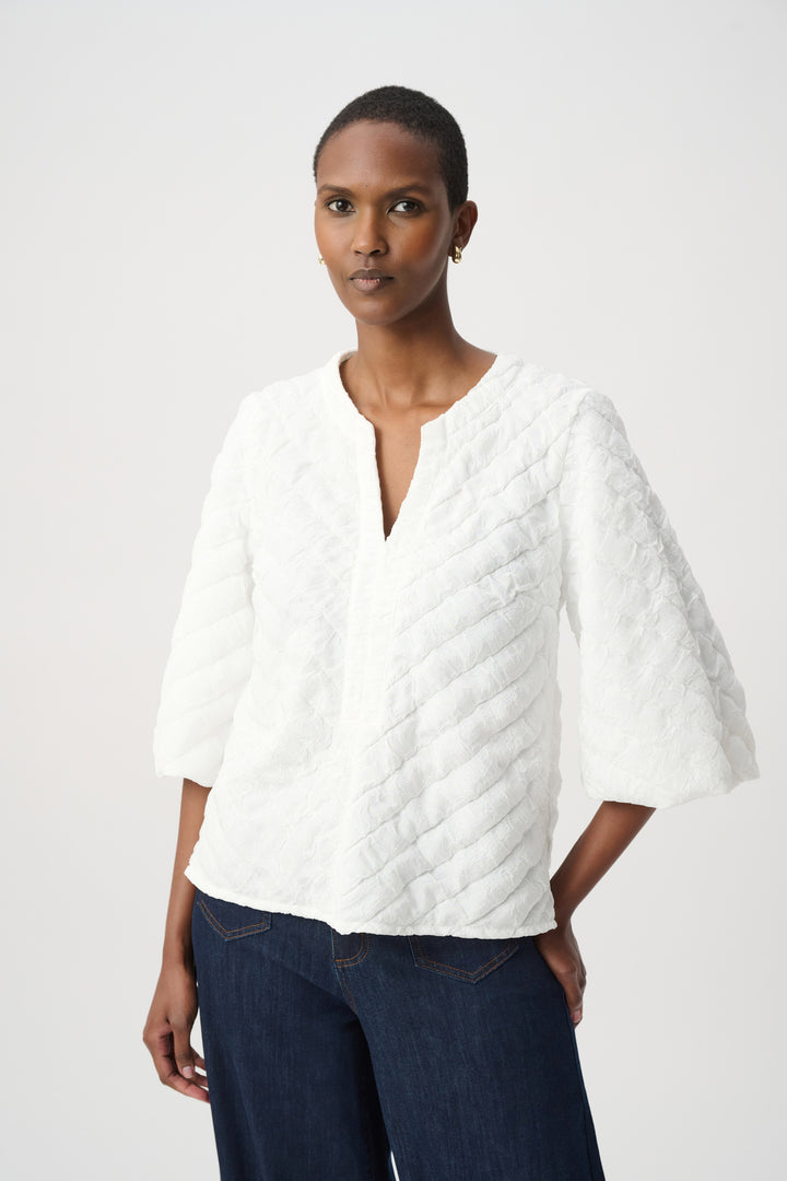 Textured Puff Sleeve V-Neck Top 264020