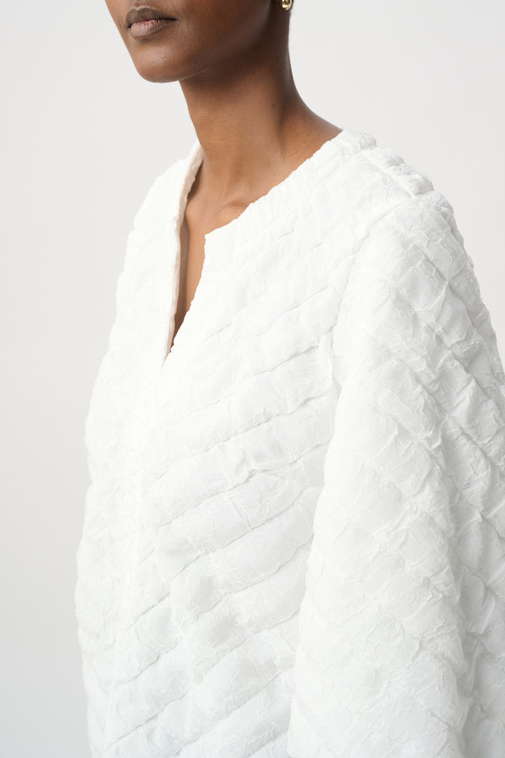 Textured Puff Sleeve V-Neck Top 264020