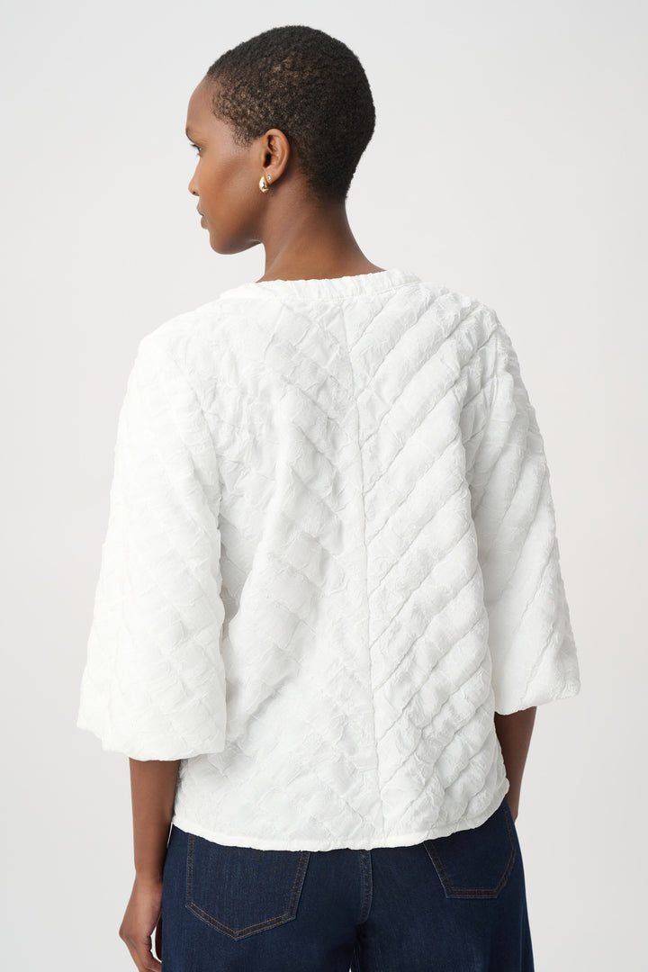 Textured Puff Sleeve V-Neck Top 264020