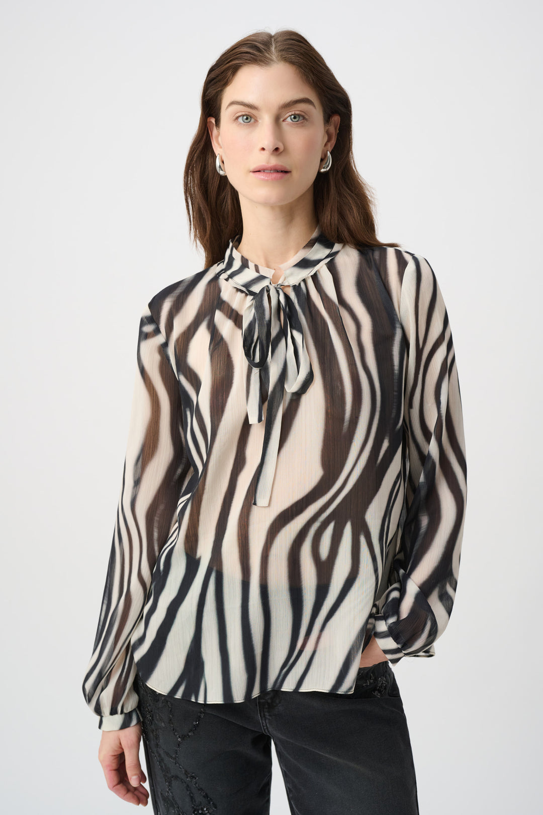 Animal Print Chiffon Tie-Neck Blouse 264023