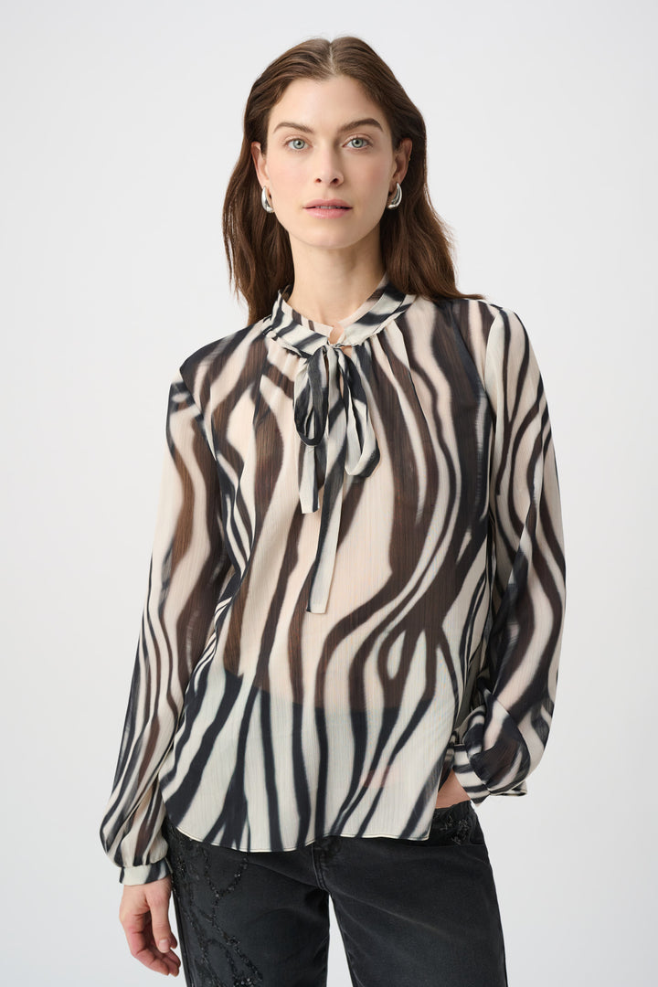 Animal Print Chiffon Tie-Neck Blouse 264023