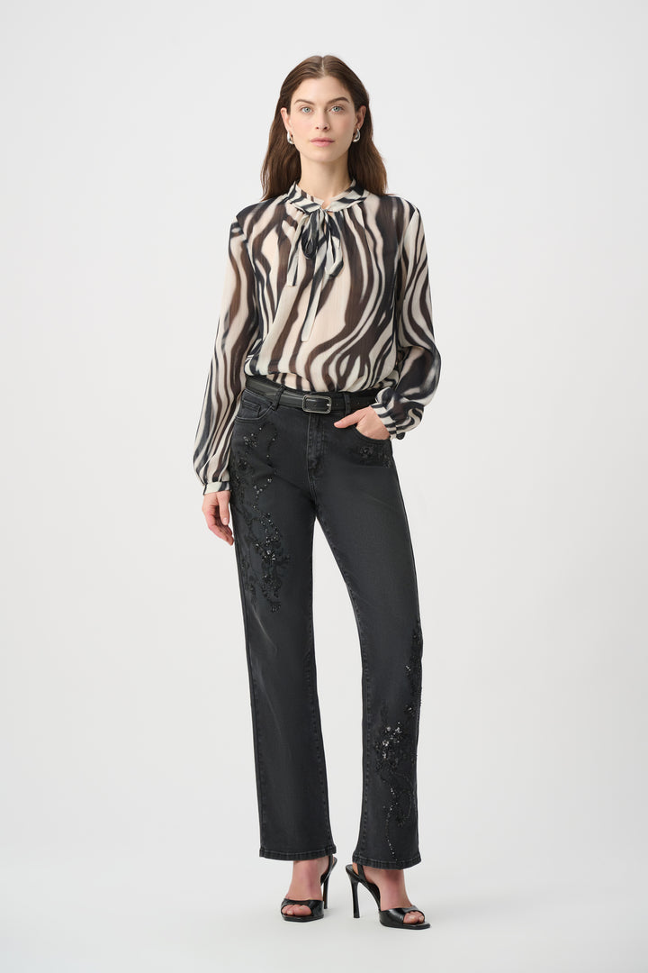 Animal Print Chiffon Tie-Neck Blouse 264023