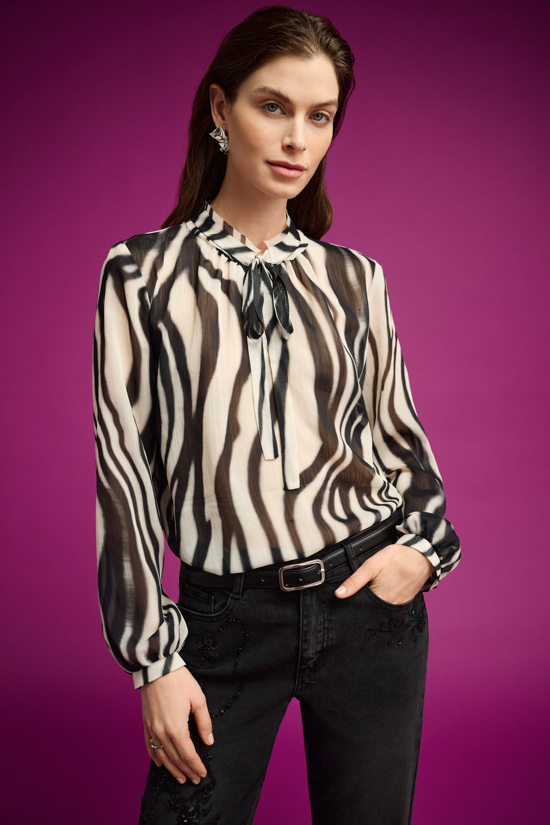 Animal Print Chiffon Tie-Neck Blouse 264023