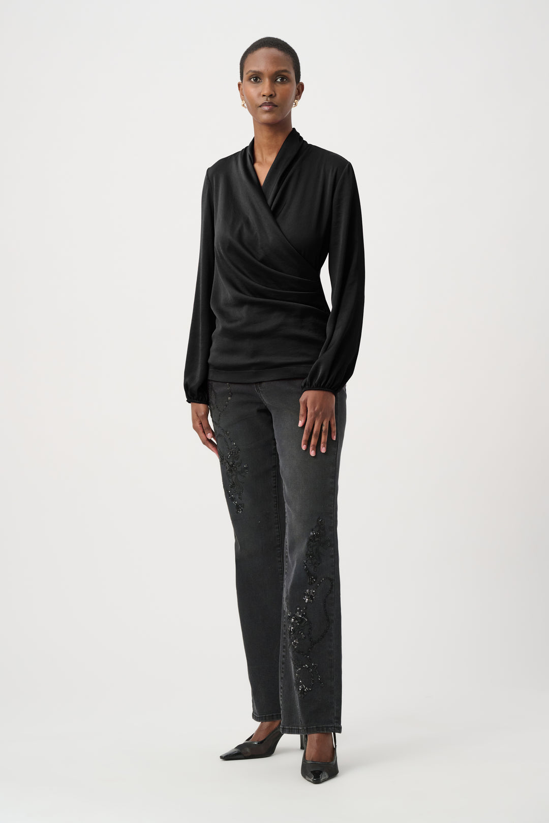 Recycled Satin Faux-Wrap Top 264026