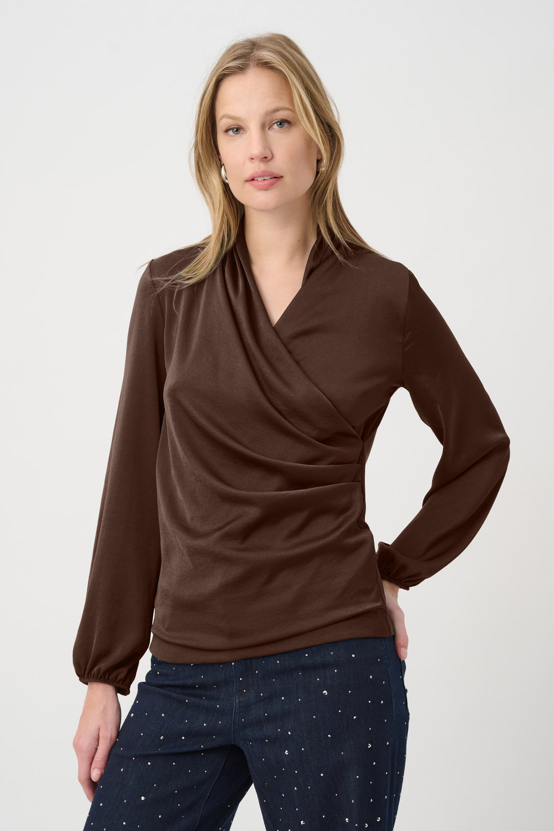 Recycled Satin Faux-Wrap Top 264026